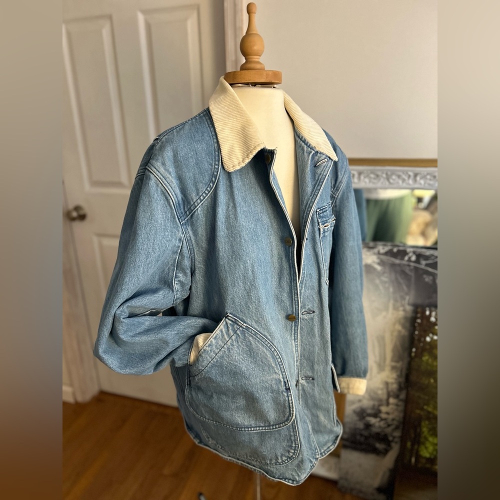 1960’s Vintage LL Bean Denim Jacket with corduroy Cream Collar Wool lining